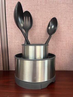 Pampered Chef Stainless Steel Utensil Holder with Spoon Rest